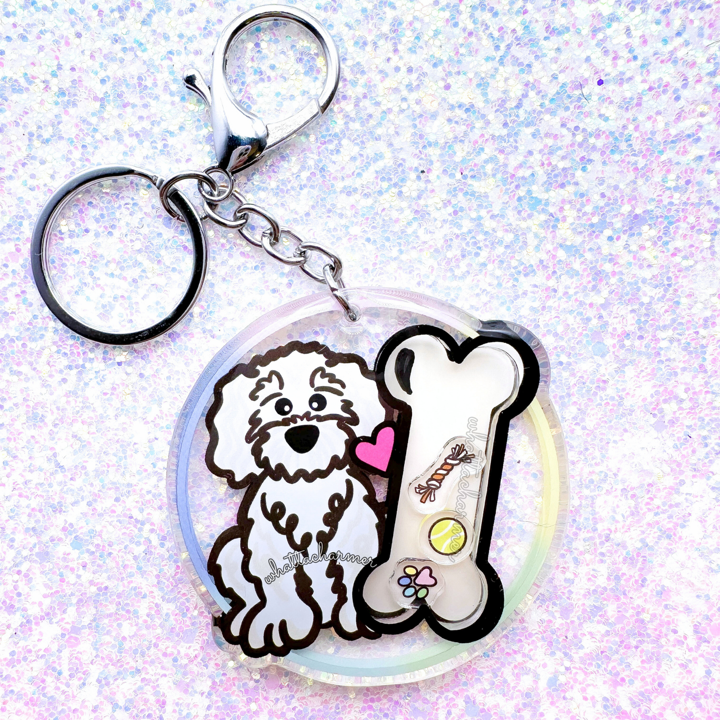 White Goldendoodle Shaker Keychain