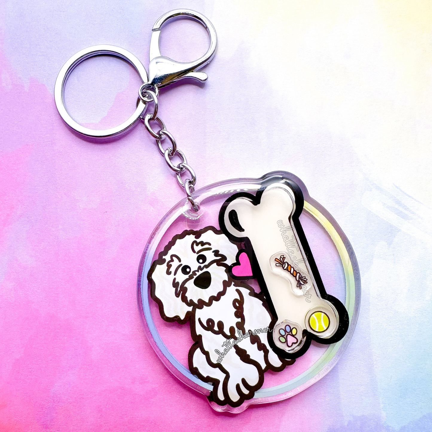 White Goldendoodle Shaker Keychain