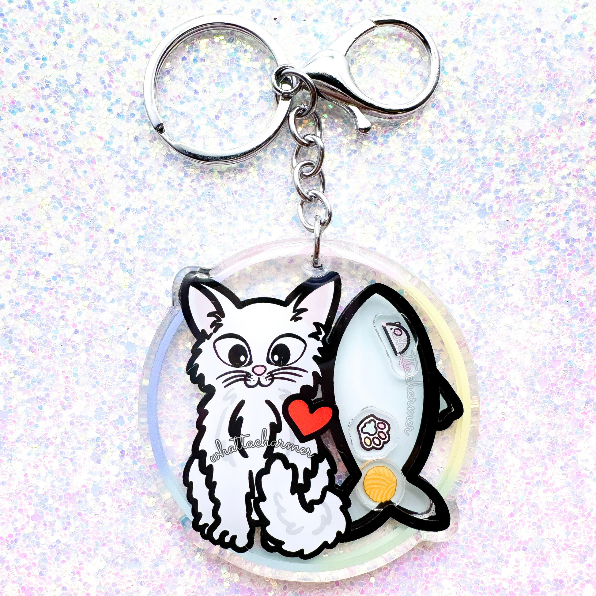 Longhaired White Cat Keychain