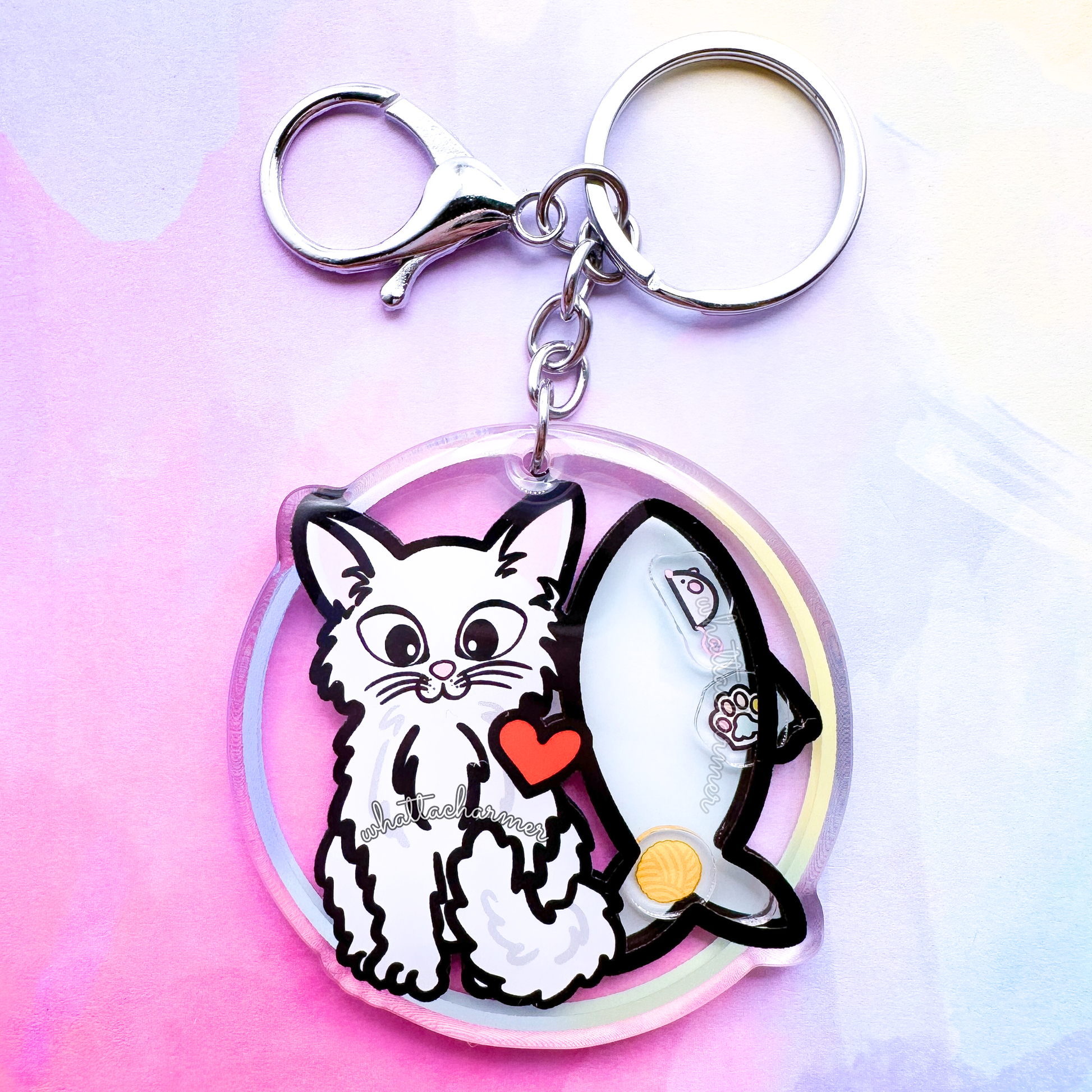 Longhaired White Cat Keychain