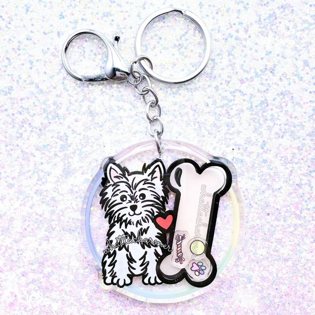 White Yorkshire Terrier Keychain