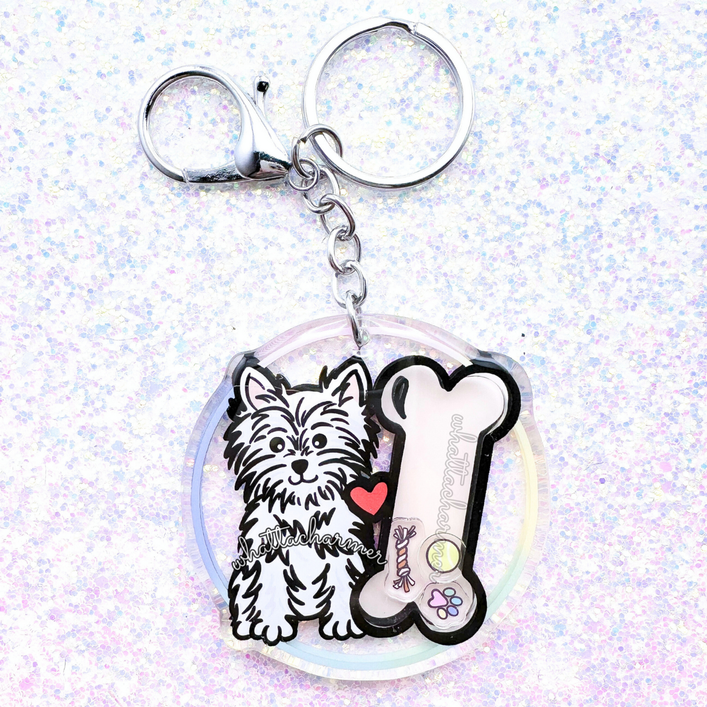 White Yorkshire Terrier Shaker Keychain