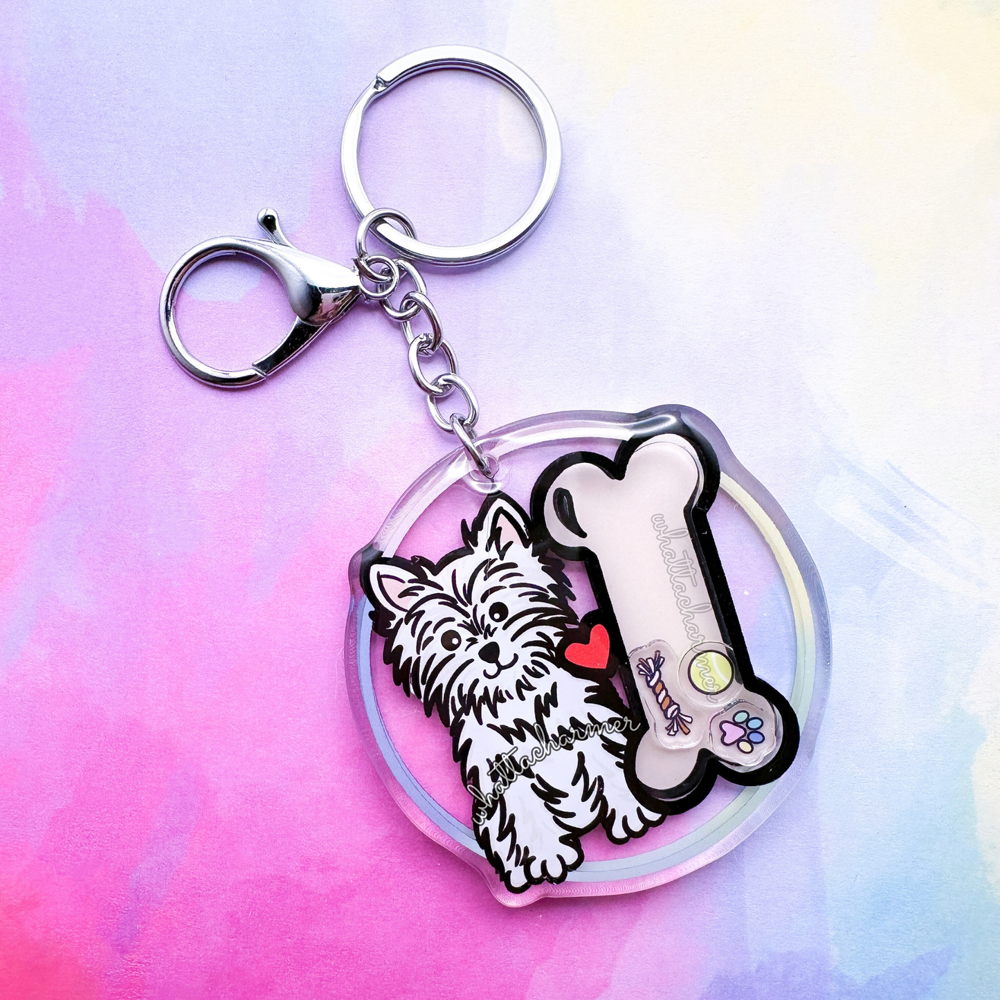 White Yorkshire Terrier Shaker Keychain