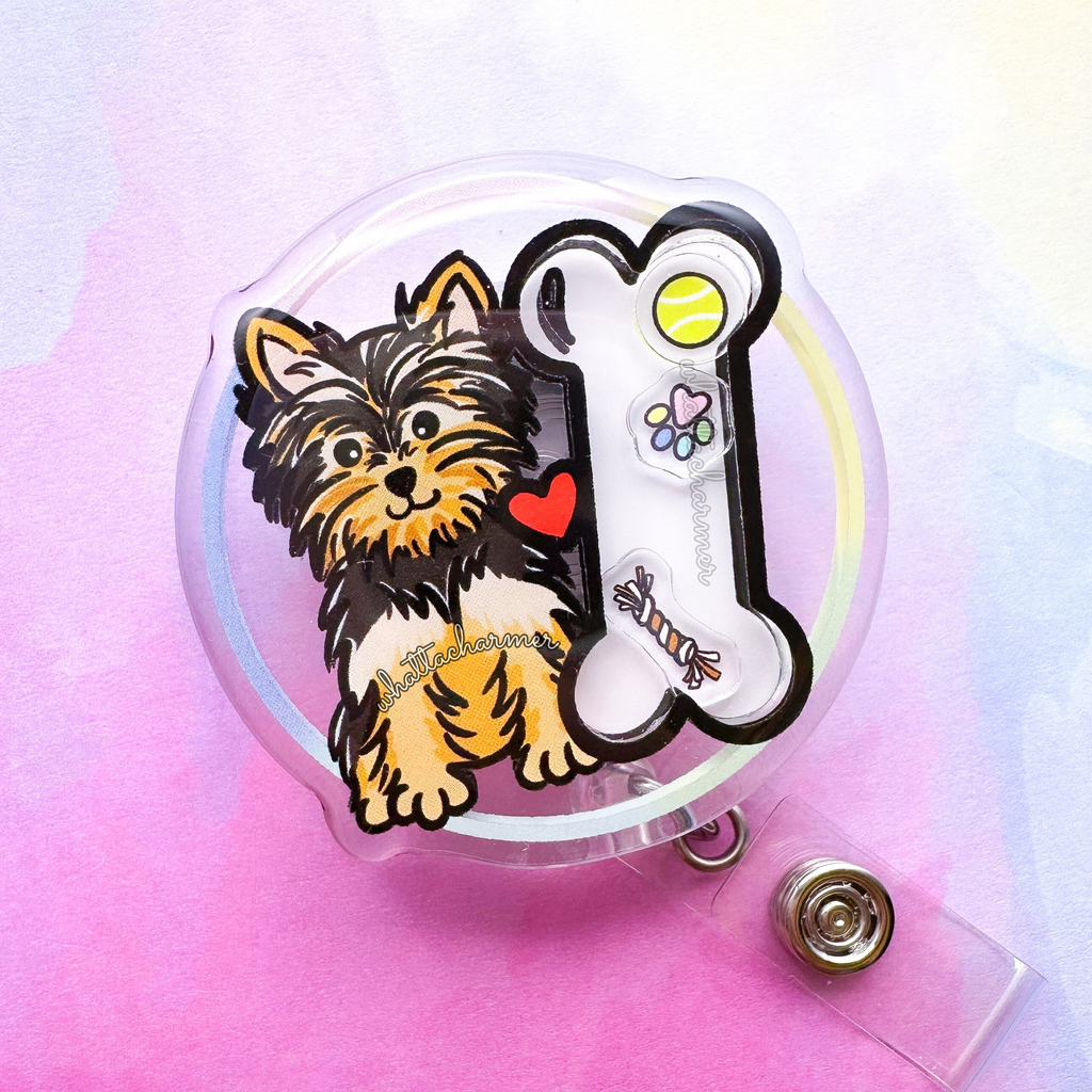 Black and Tan Yorkshire Terrier Shaker Badge Reel