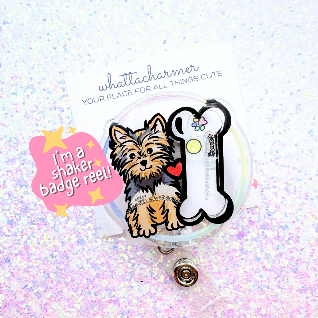 Blue and Tan Yorkshire Terrier Shaker Badge Reel