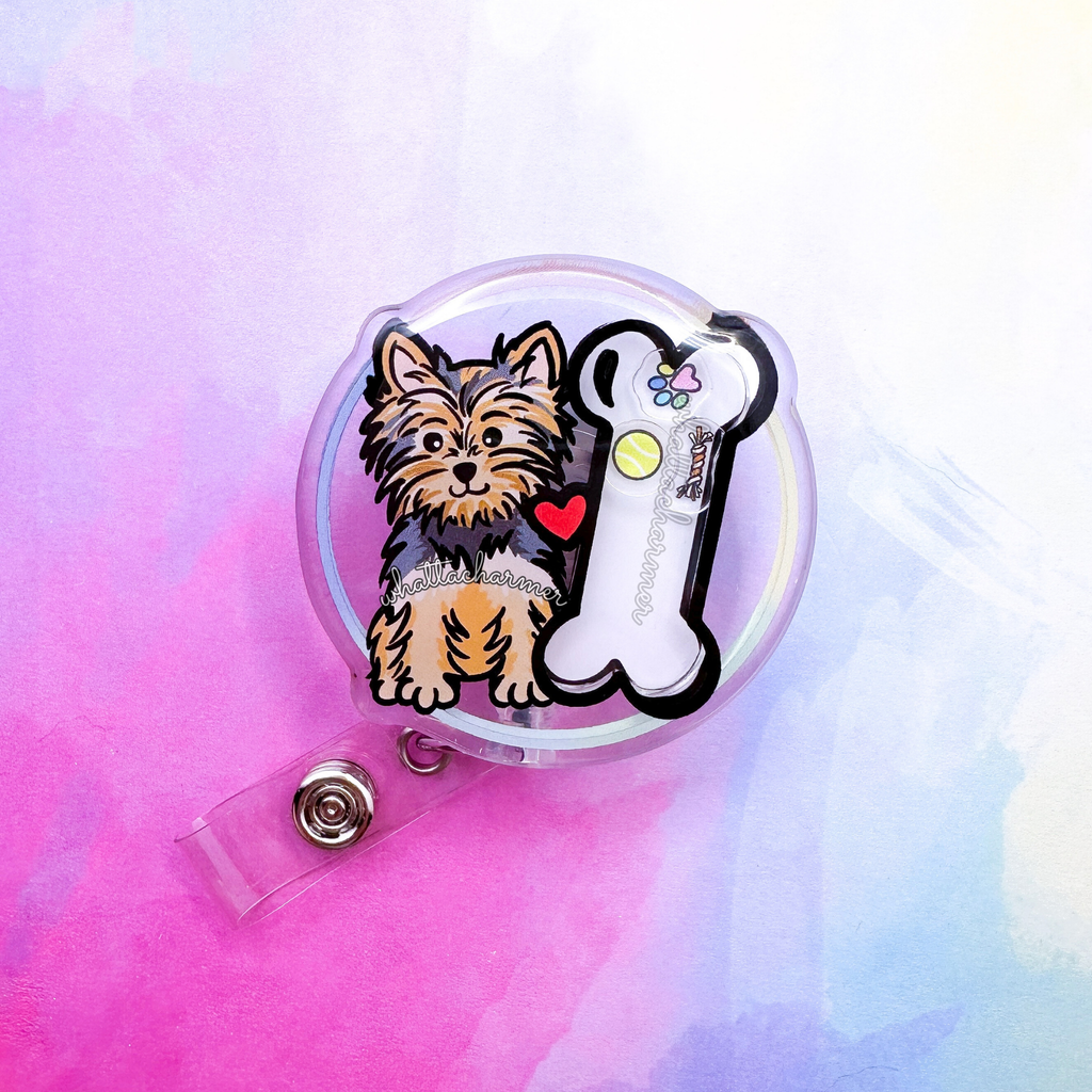 Blue and Tan Yorkshire Terrier Shaker Badge Reel