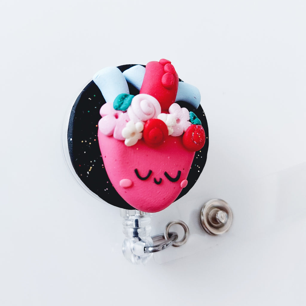 Floral Cardiology Badge Reel