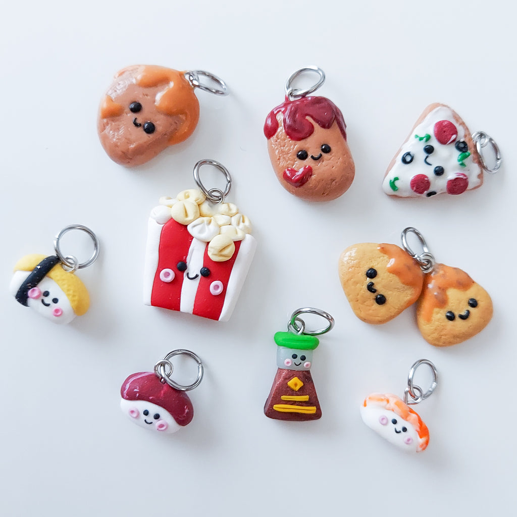 6 Piece Assorted Food Charms, Food Charms, Polymer Clay Charms