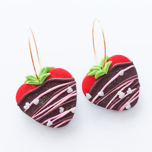 Chocolate Strawberry Hoop Earrings